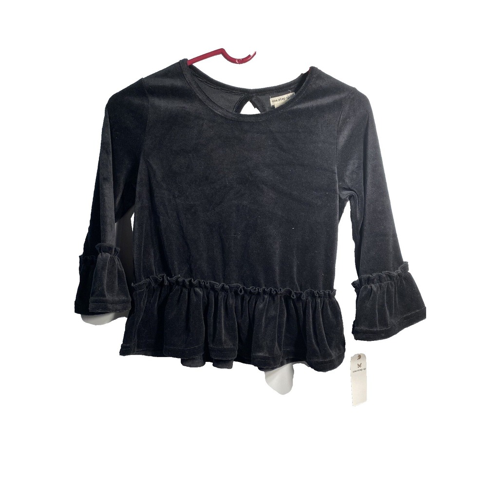 one step up girls long sleeve black velvet shirt size large 14 16
